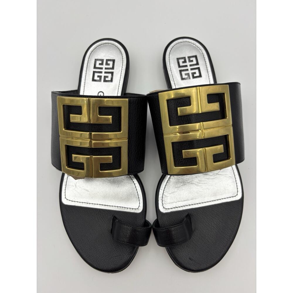 Authentic Givenchy Toe Ring Flat Sandal Black Lea… - image 4